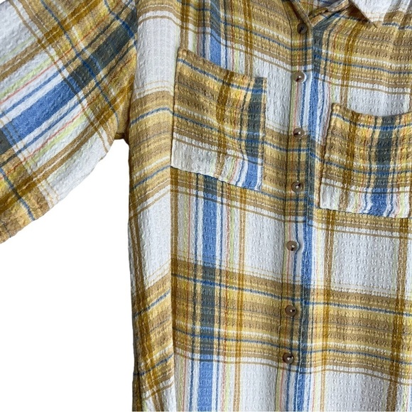 PILCRO Oversized Button Down Shirt in Yellow Plaid Size XS - Picture 7 of 9